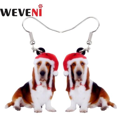 WEVENI Acrylic Sweet Christmas Basset Hound Earrings Big Long Dangle Drop Gifts for Women Girls Ladies Teens Animal Jewelry Bulk