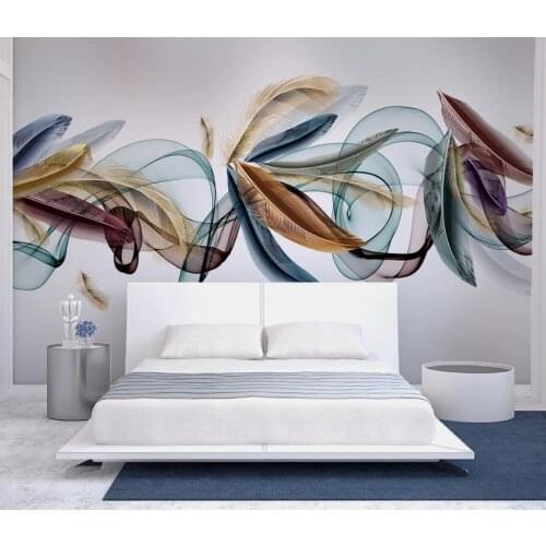 Silk wallpaper Nordic modern minimalism wall paper for kids room Living room bedroom feather wallpaper 3d modern Background wall