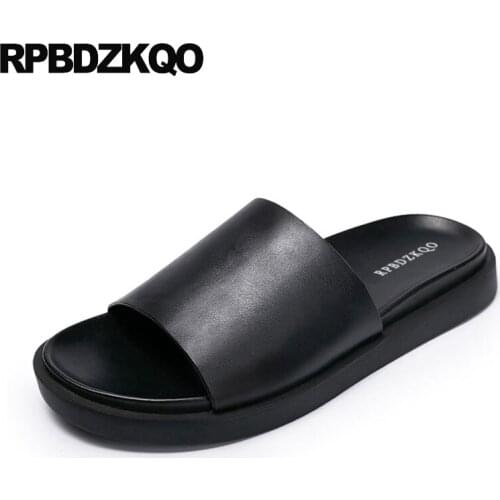 Sandals summer black fashion 2018 flat slides beach slip on slippers size 45 designer shoes men high quality leather large plus