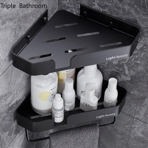 Restroom Aluminum Alloy Shower Shelf Punch-free Triangle Basket Corner Stand Shampoo Shower Gel Storage Bathroom Accessories
