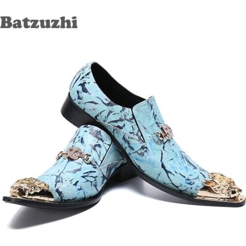 Batzuzhi Men Shoes Gold Pointed Toe Business Leather Shoes Luxury Handmade Formal Party and Wedding Shoes Men Zapatos Hombre, 12