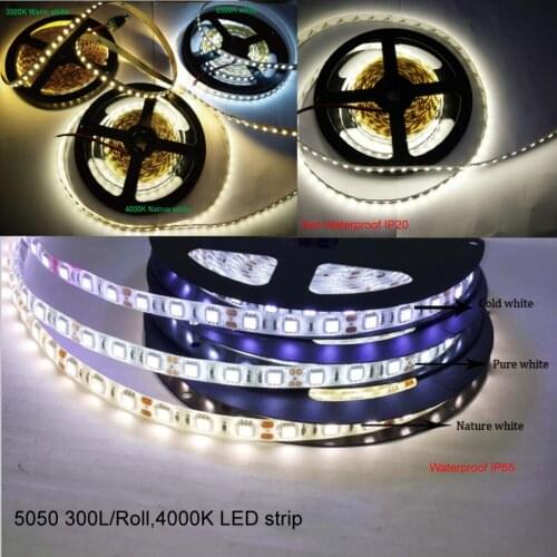 High brightness Natural white 4000K led strip DC12V SMD 5050 5M 60led/M flexible led rope indoor outdoor decoration light
