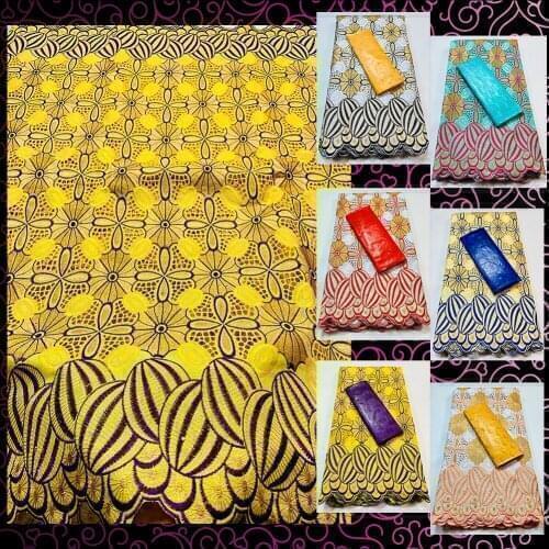 High Quality Cotton African Bazin Riche Embroidery Lace Fabric 2.5+2.5Yards For Women Dress Brocades Fabric 2318A3