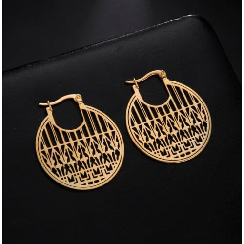 Teamer Bohemian Ethnic Round Big Earrings Women Filigree Stainless Steel Hoop Earrings Girl Luxury Vintage Jewelry Best Gifts