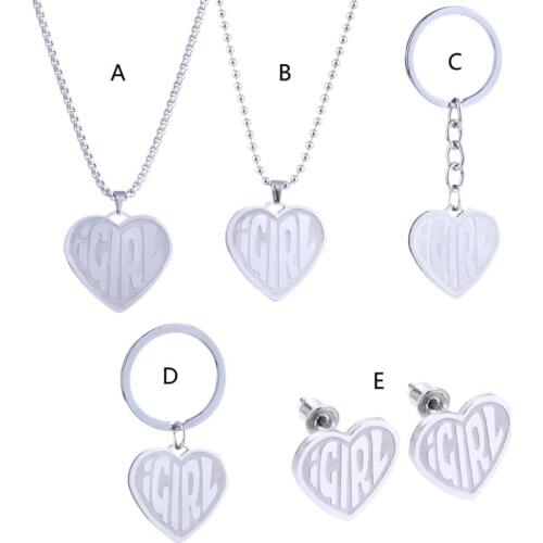 Punk Rock Female Symbol IGirls Power Women Stainless Steel Heart Pendant Necklace Keychain Fashion Jewelry
