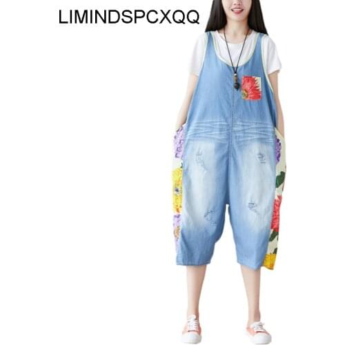 Combinaison femme 2021 summer Thin jeans womens short jumpsuit clothing elegante Frayed Cropped trousers Distressed Patch Whiten