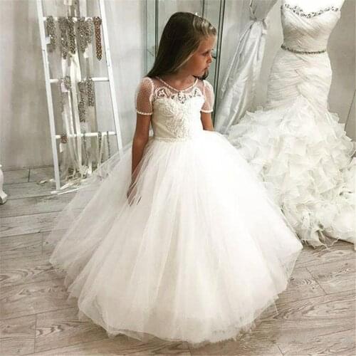 Elegant Ball Gown Fower Girl Dresses Short Sleeves Princess Dress New Weddings First Communion Dress Pageant Gowns