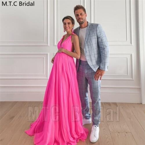 Hot Pink Long Formal Evening Dress For Pregnant Women High Waist Organza Plus Size Prom Party Gowns Customize Robe De Soiree