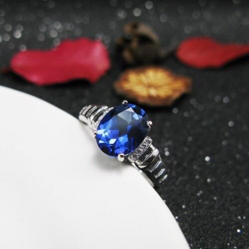 LANZYO 925 Sterling silver blue topaz Ring fashion gift for women jewelry blue topaz ring Fine Jewelry j070901agtb