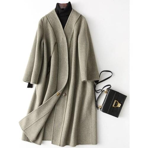 Wool Coat Women 4040 Spring New Womens Cashmere Jackets Long Double Wool Coat Female Outerwear casacos 38503 WYQ3390