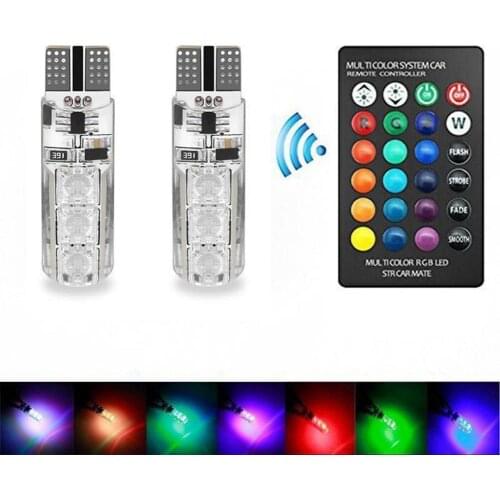 1 Pair T10 6 SMD 5050 DC12V Car RGB LED Bulb Dome Light with Remote Controller