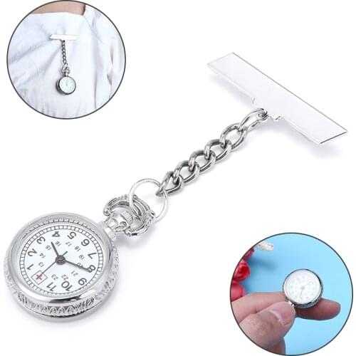 1pc Fashion Medical Chain Nurse Watch Silver Metal Chain Clip On Nurse Nursing Pendant Quartz Pocket Brooch Fob Watch Clock