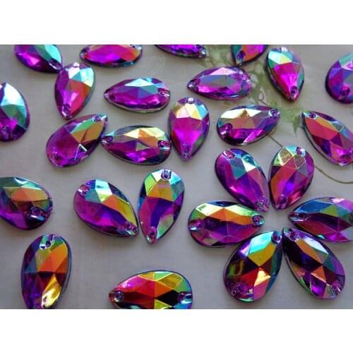 100pcs Drop shape purple AB colour 11*18mm sew on Acryl crystal rhinestone accessory stone flatback hand sewing stone