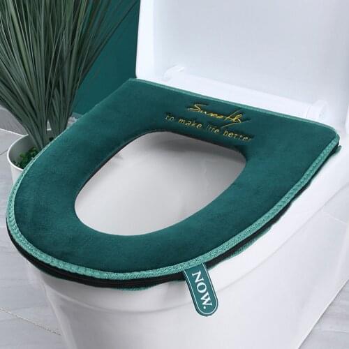 2pcs Bathroom Toilet Seat Cover Washable Soft Cushion Pad Reusable Winter Warmer O-Shape Toilet Seat Bidet Covers With Zipper