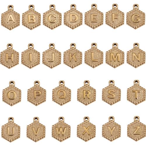 5pcs/lot Stainless Steel Gold Tiny Letter Charm Initial Charms Alphabet Beads Pendants Assorted for Bracelet Necklace Making