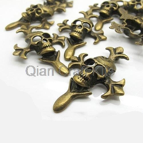 50pcs big 29*49mm skull cross halloween antique bronze zinc alloy pendents charm drops DIY for Jewelry Making handicraft
