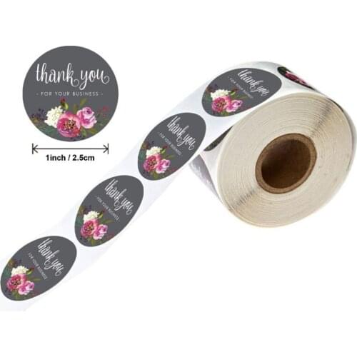 500Pcs 25mm Round floral thank you stickers seal labels custom Packaging Stickers Birthday Party Offer Stationery Sticker