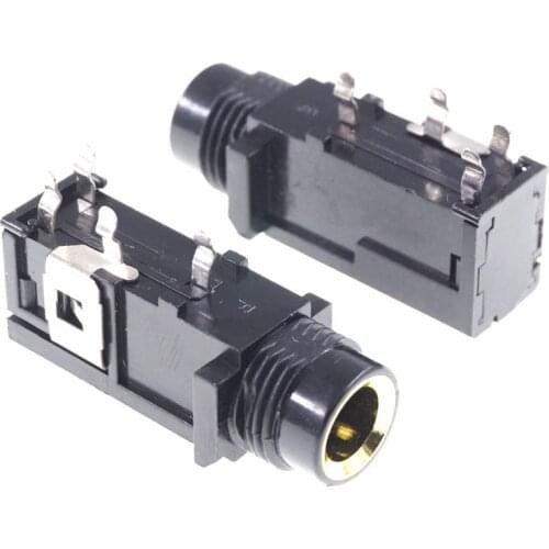 500 pcs 0.250" 6.35mm TRS Stereo phone Jack Headphone Connector 3 conductor 4 contact through hole Right Angle Single Switch