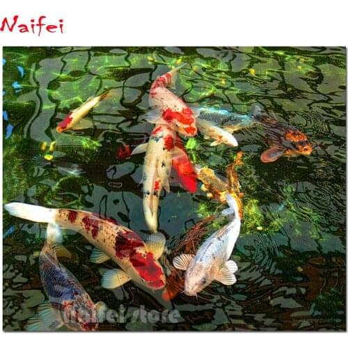 5D Diamond painting Cross Stitch Lotus flower Full Diamond Embroidery Koi fish pond DIY carp Diamond Mosaic Crafts Needlework