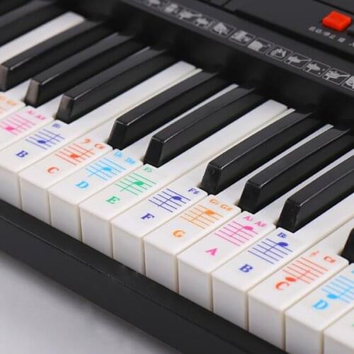 61 Color Transparent Piano Keyboard Stickers Electronic Keyboard Key Piano Stave Notes Ticker Symbol For White Keys