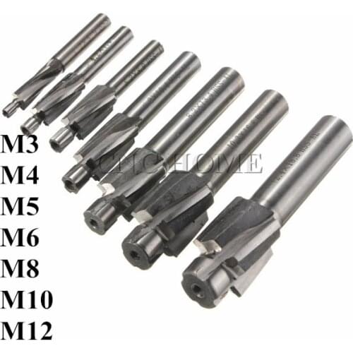 7pcs 4 Flute AL HSS Counterbore End Mill M3--M12 metric Endmill/sink holes drilling head milling cutter