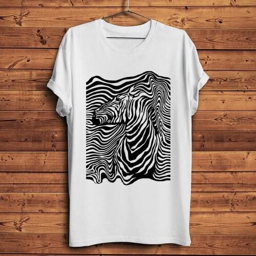 Abstract zebra Stripes funny artistic t shirt men summer new white casual homme cool geek tshirt unisex streetwear