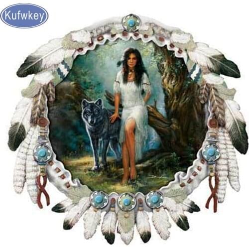Diamond Embroidery Craft Indian woman wolf diamond mosaic full drill square/round diy diamond painting cross stitch 5d stickers