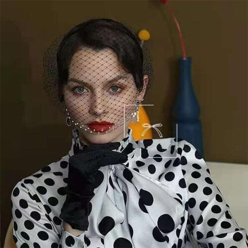 White Face Veil for Bride Headdress Rhinestone Veil Elegant Simple Small for Cocktail Headwear Hair Accessories 2021