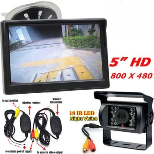 Wireless 5" TFT LCD Monitor Parking Rear View System + RV Bus Truck 18 IR LEDs Night Vision Waterproof Reversing Reverse Camera