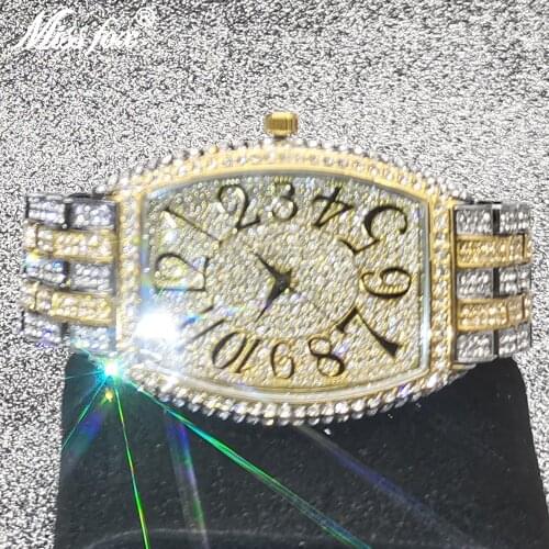 Bling Reloj Gold Luxury Brand Watch MISSFOX Big Dial Hip Hop Ice Out Diamond Watches Genuine Waterproof Timepiece Gift For Men