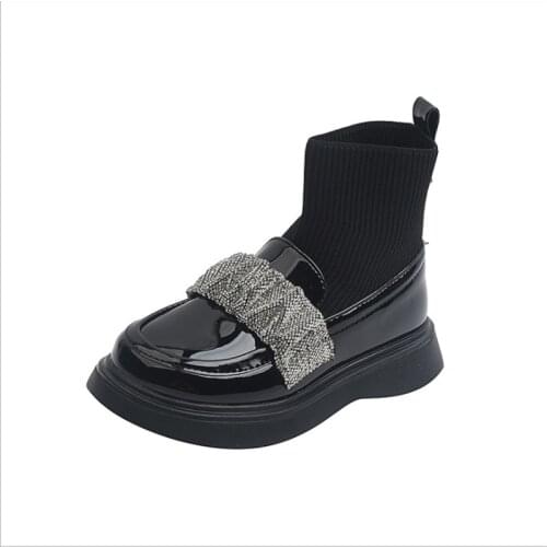 2021 New Autumn Children Boots For Girls Rhinestone Knit Socks Princess Shoes Soft Sole Fashion Kids Boots Size 26-37