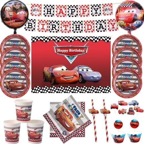 Disney Cars Lightning McQueen Theme Birthday Party Decorations Disposable Paper Straw Plate Napkin Cup Tablecloth Party Supplies