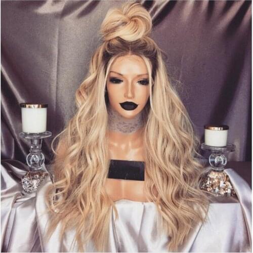 Moko Goddess Long Ombre Color Brown Wavy Wigs Cosplay Natural Synthetic Women' s Blonde Wig Heat Resistant Hair Cosplay Wig