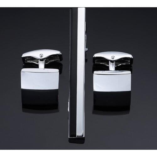 DY The new mens fashion clothing accessories square black tie clip Cufflinks set free shipping