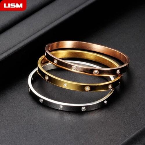 Beautiful Lovers Bracelets Woman Bracelets Stainless Steel Bangles and Bangles Cubic Zirconia Golden Woman Jewelry Gifts