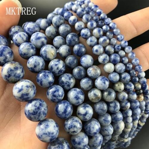 Natural Stone Bule Dot Beads Round Loose Spacer Beads For Jewelry Making DIY Bracelets Necklace Earring 15'Strand 4/6/8/10/12mm