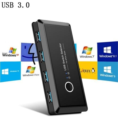 USB KVM Switch Box USB 3.0 2.0 Switcher 2 Port PCs Sharing 4 Devices for Keyboard Mouse Printer Monitor with 2 USB Cable