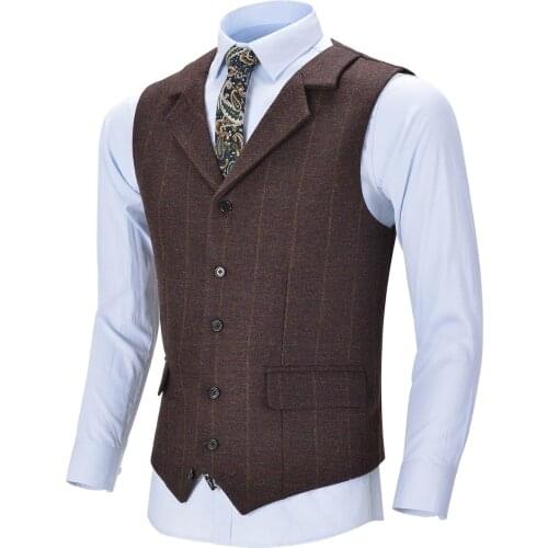 Mens Business Vest Boutique Wool Plaid Slim Fit Single-breasted Cotton Suit Green Waistcoat For Wedding Formal Vest Groomsmen