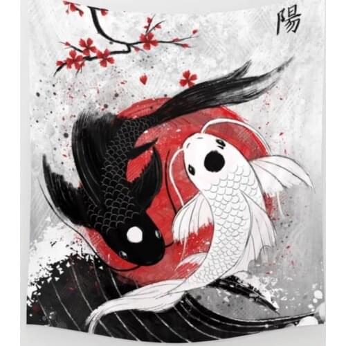 Koi Fish Yin Yang Wall Tapestry Wall Decor Bedspread Coverlet Curtain Towel Sheet Throw Personalized Comfort Tapestries