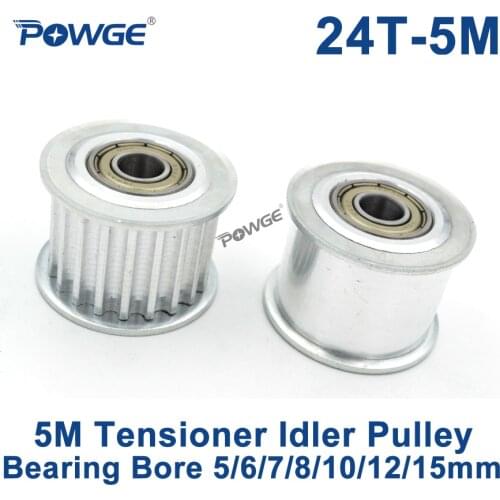 POWGE 24 Teeth 5M Idler Pulley Tensioner Wheel Bore 5/6/7/8/10/12/15mm with Bearing Guide HTD5M synchronous pulley 25T 25teeth