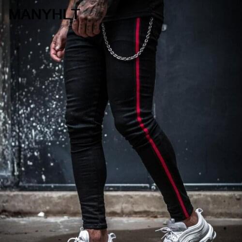 New Mens Clothing European And American Style Mens Tight-fitting Solid Color Denim Feet Pants Trendy Fashion Casual Pants