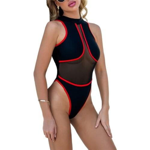 See Through Bikini Women Hollow Out Swimsuit Romper Off-Shoulder No-Sleeve Lace Up Neck Hanging Beachwear Backless Bikinis
