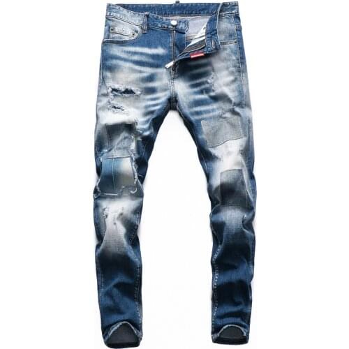 SEVEYFAN 2021 Mens Fashion Ripped Patchwork Jeans Distressed Broken Hole Denim Pants for Male