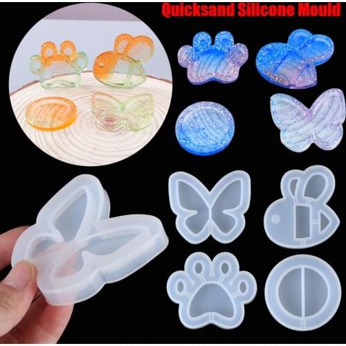 Butterfly Shaker/Cat Paw/Bee/Circle Pendant Quicksand Crystal Epoxy Resin Molds Jewelry Key Chain Hanging Tags Silicone Mould