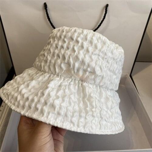 Summer fisherman hat Korea pleated fabric foreign style sunshade hat fashion elegant sun hat folding bucket hat woman