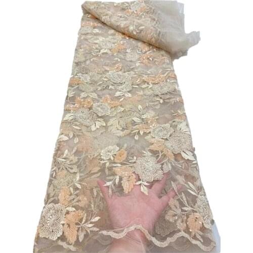 SJ Lace African New Sequin Lace 2021 Latest Bridal Materials Dresses Fabric Sequence Lace For Wedding Party Dress r5-65