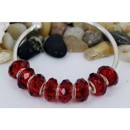 Dark Red Faceted Round Glass Loose Spacer Beads Big Hole For European Bracelet Necklace 50pcs Free Shipping