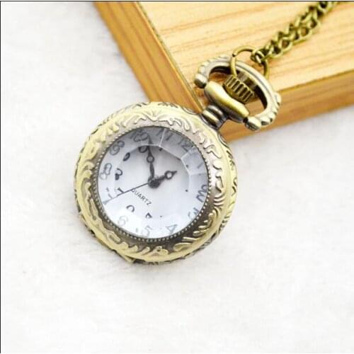 Vintage Fashion quartz transparent glass hours pendant steampunk Necklace pocket watches gift