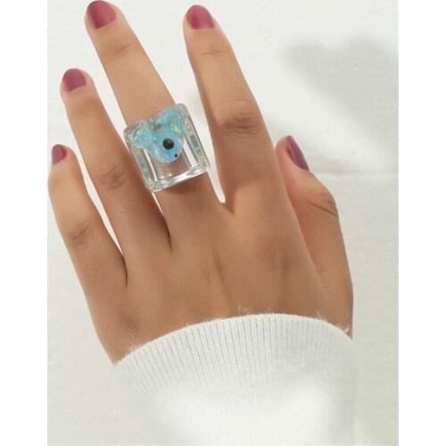 WWLB Trendy Korean Girls Lovely Bright Colorful Cartoon Bear Geometric Chunky Clear Resin Ring For Women Party Jewelry