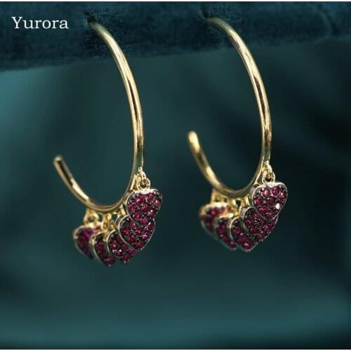 Yurora Heart Dangle Charm Hoop Earrings For Women Gold plated Pave Colorful Cubic zirconia boho Earrings 2021 Fashion Jewelry cz